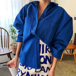 Women's TShirt Women Solid Corduroy Batwing Sleeve Vintage Blouse TurnDown Collar Loose Top Button Up Blue Shirt Feminina Blusa 230131