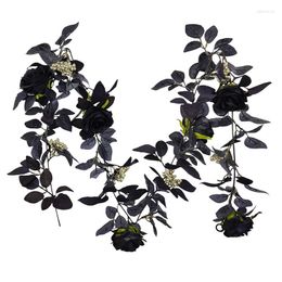 Decorative Flowers Artificial Black Rattan Rose Vine Halloween Hanging Garland Decoration Wedding Po Props Plants