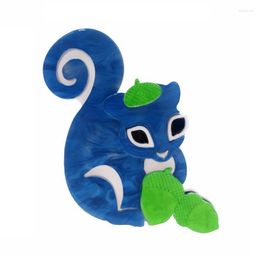 Brooches Wuli&baby Acrylic Blue Squirrel For Women Unisex Cute Eat Pine Nuts Animal Party Office Brooch Pins Gifts