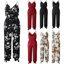 Women's Jumpsuits Rompers Playsuit Women Sleeveless Rompers Jumpsuit Loose Baggy Trousers Overalls Pants Backless V-neck Casual Floral Clubwear 230131