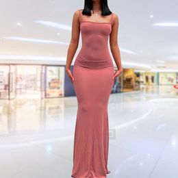 Casual Dresses Fashion Women Sexy Sleeveless Bodycon Backless Long Maxi Pure Slim Down Honey Peach Hip Suspender Party Dress 230131