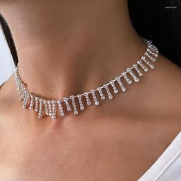 Anklets Stonefans Simple Jewellery Rhinestone Choker Drop Necklace For Women Statement Short Tassel Crystal Collar Jewellery