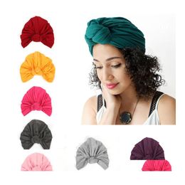 Beanie/Skull Caps Bohemian Fashion Womens Hat Knot Cotton Headwear Lady Beanies Turban Hats Accessories 13 Colors Drop Delivery Scar Dhbjs