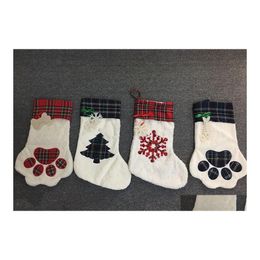 Christmas Decorations Large Fluffy Santa Socks Pet Dog Plaid Paw Stocking Hanging Fireplace Xmas Tree Decoration Wq223 Drop Delivery Dhqnk