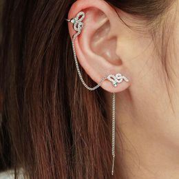 Hoop Earrings CZ Snake Link Chain Earring Plated Silver Double Snakes Piercing Cuff Earings For Women Jewelry Trend 2023 Aretes Serpientes