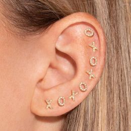 Hoop Earrings Uworld Trendy Letter Shiny Zircon Dainty Petite Pairings Classically 18K Gold Plated Stainless Steel Initial Stud Women