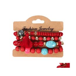 Party Favour 4Pcs/Set Fashion Mtilayer Crystal Stone Candy Beads Tassel Bracelets Bangles Strand Partystretch Friendship Bracelet For Dhche