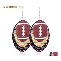 Charm Faux Leather Earrings For Women Fashion Baseball 3 Layered Glitter Sport Jewelry Dangle Earring Gifts Drop Delivery Otoso