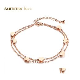 Other Bracelets Simple Design Stainless Steel Charm Bracelet 2 Layers Rose Gold Link Chain Mini Hearts Lover Fashion Sweety Style Fo Otrwb