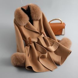 Women's Wool & Blends Women Winter Fashion Cashmere Fur Coat Style Collar Cuff Trench Female Outerwear ZY3691Women's Women'sWomen's Tess22