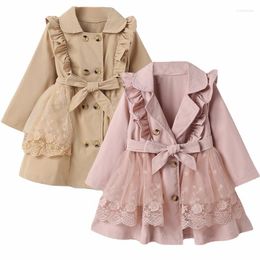 Jackets Autumn Winter Baby Girl Jacket Long Coat Girls Clothes Trench Fashion Design Lace Floral Ruffle Kids Outfits Children Parka