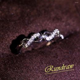 Wedding Rings Rundraw Exquisite Creative Hollow Twist Zircon Open Ring Fashion Silver Colour Rose Gold Party Bridal Engagement Jewellery Gift