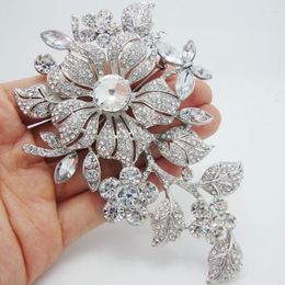 Brooches Exquisite Sparkling Full Crystal Zirconia Cz Big Flower Brooch Pin For Women Trendy Ball Party Jewellery Accessories