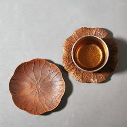 Cups Saucers Old Style Red Copper Lotus Leaf Design Teacup Tray Anti- Round Cup For Home Office El Teahouse Tea Accessories