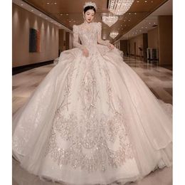 Dubai A Line Dresses Plus Size Chapel Train Sweetheart Vestido De Novia Appliqued Bridal Wedding Gowns Custom Made Lace Modern Crystal Wed Gown 403