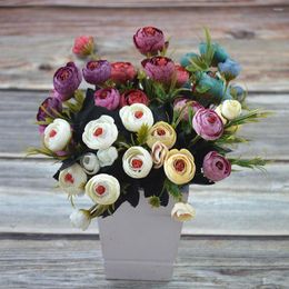 Decorative Flowers Valentines Day Gift 9 Heads Tea Roses Artificial Flower Bouquet Living Room Decoration Wedding Accessories