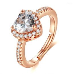 Wedding Rings Fashion Crystal Heart Shaped Bands Women's Zircon Engagement Jewelry Adjustable