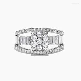Wedding Rings Hainon Luxury Clear Crystal Charm Silver Colour Engagement Flower Finger Zircon Ring Brand Jewellery For Women