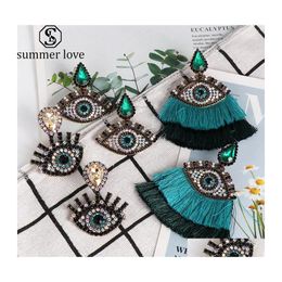 Dangle Chandelier Bohemian Crystal Evil Blue Eyes Long Drop Earrings For Women Ethnic Trendy Tassel Statement Fashion Valentnes Da Dhcmq