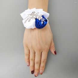 Decorative Flowers Wedding Bride Girl Bridesmaid Hand Wrist Corsage Ribbon Rose Brooch Party Decoration Bridal Prom 0688