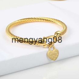 Charm Bracelets Titanium Steel Bangle Cable Wire Gold Colour Love Heart Charm Bangle Bracelet With Hook Closure For Women Men Wedding Jewellery Gifts1 T2201312