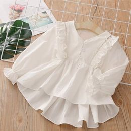 Kids Shirts Autumn Baby Toddler School Girls Blouse White Kids Ruffles Shirt Children Clothes Long Sleeve Cotton Girl Tops And Blouses 230130