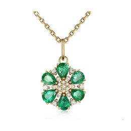 Pendant Necklaces Elegant Flower Necklace Emerald Zircon Gemstone Jewellery Ornament Women Wedding Six Petal Diamond Drop Delivery Pend Dh1Rd