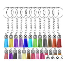 Keychains Lanyards 150Pcs Keychain Set Bk Leather Tassel Pendant Key Rings With Chain For Diy Crafts Jewelry Making Supplies Dhs Q Dh1Yo