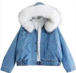 Women's Trench Coats ZXRYXGS Winter Denim Jacket Women's Coat 2023 Loose Hooded Thickened Student Lamb Wool Cotton Clothes Women Tide