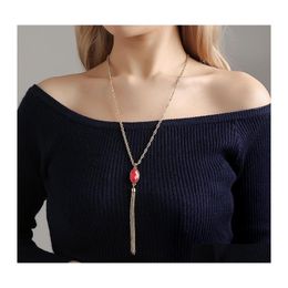 Pendant Necklaces Double Side Acrylic Necklace Temperament Jewelry Costume Sweater Chain Drop Delivery Pendants Dhpkd