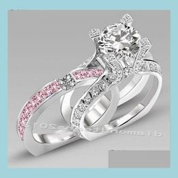 Wedding Rings Size 510 Luxury Jewelry 10Kt White Gold Filled Pink Cubic Zirconia Women Engagement Ring Set Gift Drop Delivery Dhba9