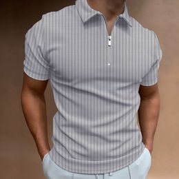 Men's T-Shirts Men's fashion Polo Shirts Summer Stripe zipper Mens Polo Shirt Solid T-Shirt Brand Short-Sleeved Shirt Casual Slim Tops 230130