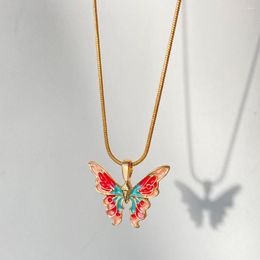 Pendant Necklaces Elegant Necklace For Women Butterfly Colorful Silver Color Clavicle Chain Anniversary Gift Jewelry Collar 2023