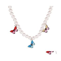 Pendant Necklaces Ins Wind Cold Temperament Pearl Necklace Fantasy Colorf Bow Short Clavicle Simple Chain Lady Fashion Pendants Drop Dhfar