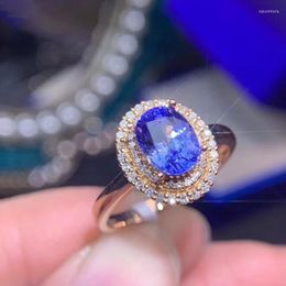 Wedding Rings Exquisite Rose Gold Plated Oval Blue Crystal Ring Bride Promise Engagement Jewellery Anniversary Gift Lover's