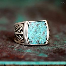 Cluster Rings Trendy Square Natural Blue Stone Women Men Ring Vintage Boho Bohemian Male Finger Party Jewelry Gifts Drop