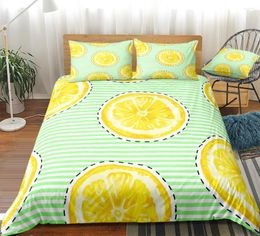 Bedding Sets Lemons Duevt Cover Set Fruits Golden Bed Linen Striped Green Stripe Home Textile Bedclothes