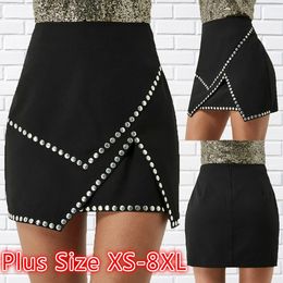 Skirts Women Sexy Black Skirts Buttons Summer Fashion Elastic Waist Flared Pleated Skirt Dress Large Size Dress XS-8XL 230131