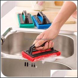 Cleaning Brushes 3 Colours Strong Decontamination Sponge With Handle Bottom Brush Kitchen Sink Magic Wipe Bathtub Tile Dh0061 Drop De Dhqtf