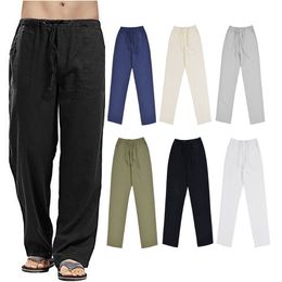 Men's Pants Cotton Linen Large Size Casual Trousers Home Long Tube Solid Color For S5XL 230131