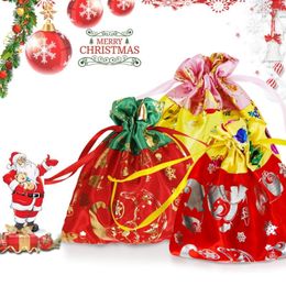 Christmas Decorations 5 Pcs Gift Bag Cloth Candy Bags For Party Cookie Goodie Giveaways Santa Print