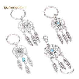 Key Rings Antique Sier Tassel Beads Feather Dreamcatcher Keychain Women Wind Chimes Chain Leaf Car Bag Decoration Indian Style Drop Otfh7