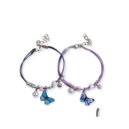 Charm Bracelets Cute Butterfly Pendant Bracelet Metal Drip Glaze Charms Gift Bangles For Women Girl Children 3365 Q2 Drop Delivery Je Dhgr9