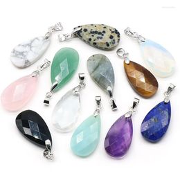 Pendant Necklaces Faceted Water Drop Natural Crystal Stone Pendulum Healing Opal Labradorite Blue Quartz Purple Jewellery Pendants