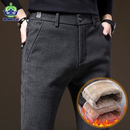 Men's Pants High Quality Winter Fleece Casual Pants Men Cotton Stretch Warm Velvet Fashion Business Black Grey Thick Trousers Plus Size 38 230131