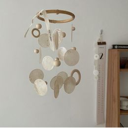 Wall Decor Children's Pendant Toy INS Style Natural Shell Pendant Wooden Beads Ring Wind Chimes Simple Wall Ornaments Homestay Soft Props 230131