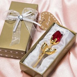Party Favor Valentines Day Gift Crystal Glass Rose Flower In Box Mini Forever Red Gold Artificial For Girlfriend Wedding Guest