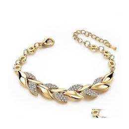 Charm Bracelets Fashion Jewelry Golden Leave Bracelet Rhinstone Leaf Chain Drop Delivery Dhfao