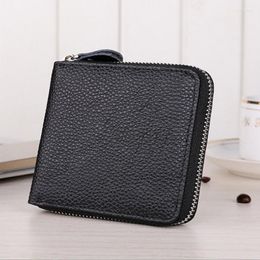 Wallets Luufan Genuine Leather Men Wallet Zip Around Card Holder Snap Short Purse Coin Pocket Black Real Hold Male