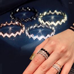 Wedding Rings Full Zircon Wave Stackable Finger Ring Gear Charm Index Freshwater Pearl For Women Party Jewelry